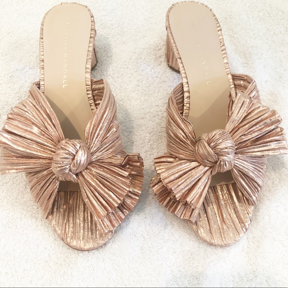 NIB Loeffler Randall Emilia Rose Gold Pleated Bow Heel size 6.5